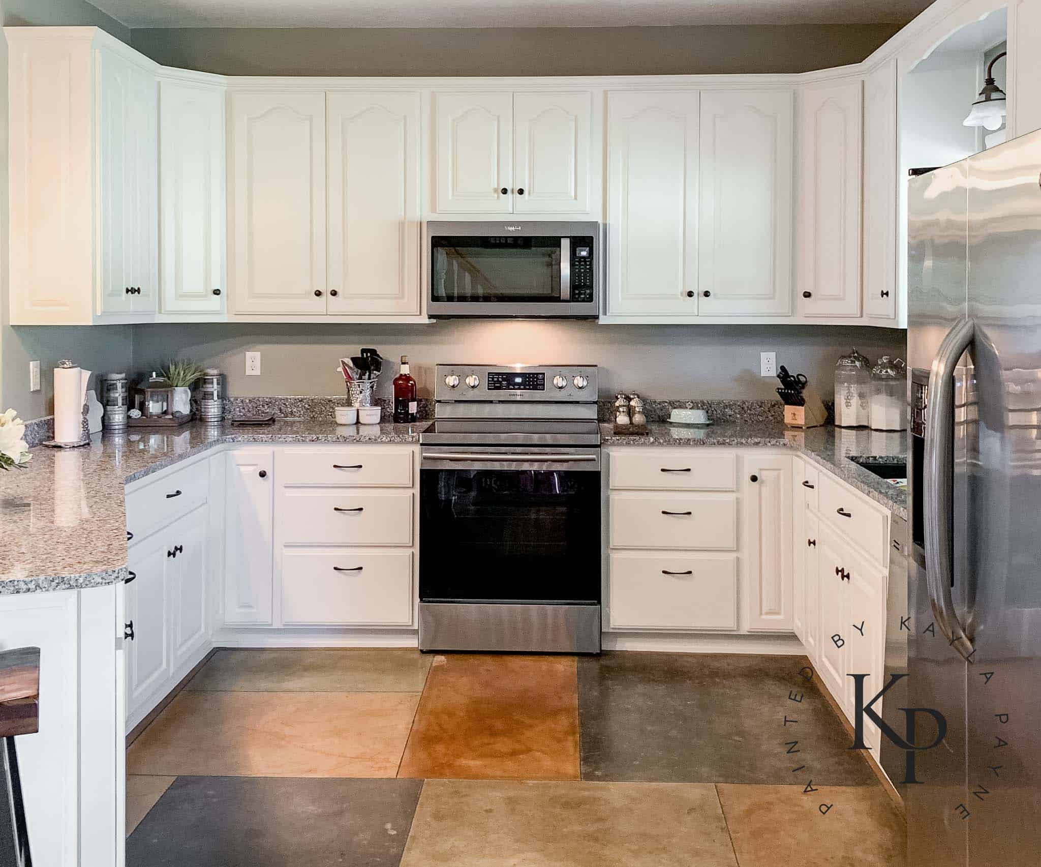 After photos with new cabinets painted in Benjamin Moore Soft Chamois