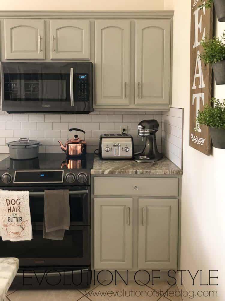 Cabinets painted in Sherwin williams mindful gray