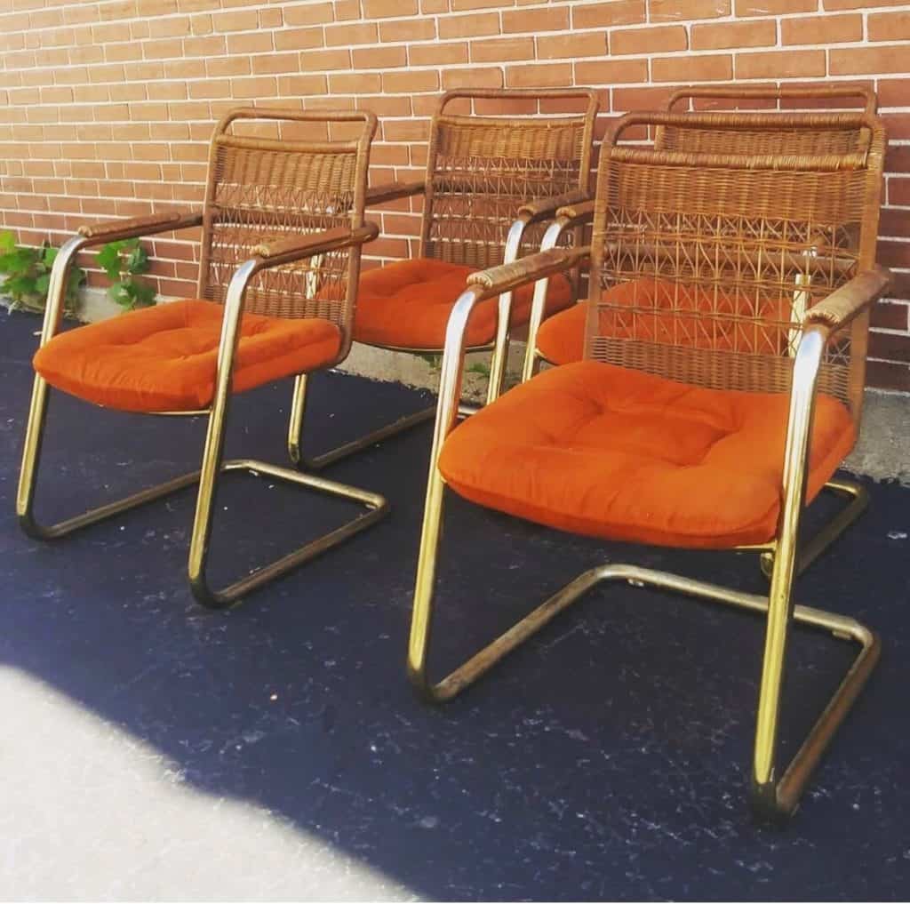 1970's chromecraft brass cantilever chairs