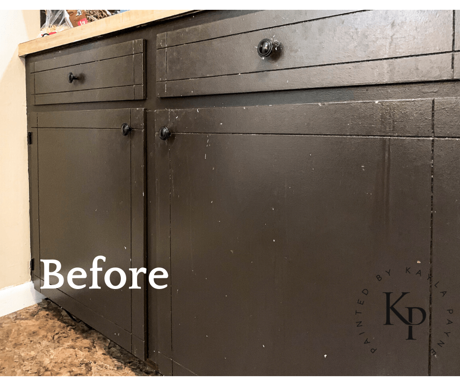 bad cabinet paint job, picture of bad cabinet paint, badly painted cabinets, how to fix a bad cabinet paint job, wall paint on cabinets, using cheap paint on cabinets