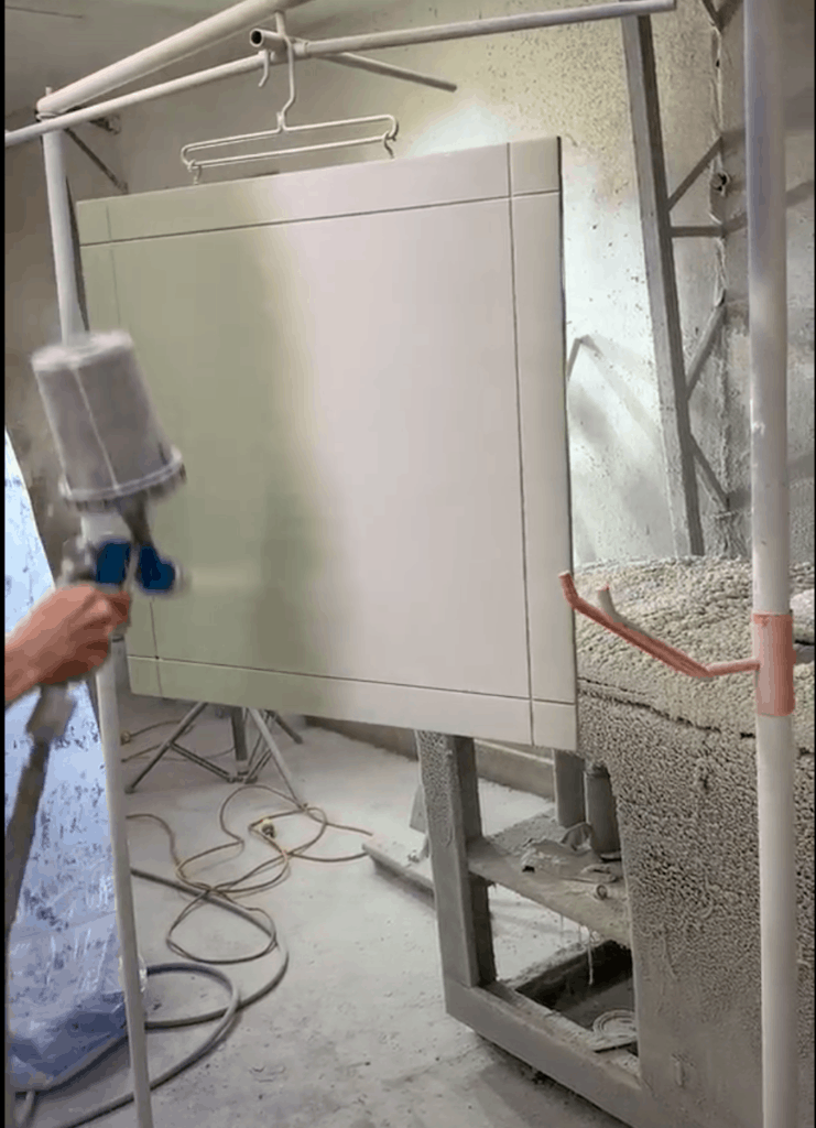 spraying advance with HVLP, can you spray benjamin moore advance, how to spray paint cabinets, painting cabinets green, green painted kitchen cabinets, how to repaint kithcne cabinets, how to fix bad paint job on cabinets, benjamin moore advance on cabinets