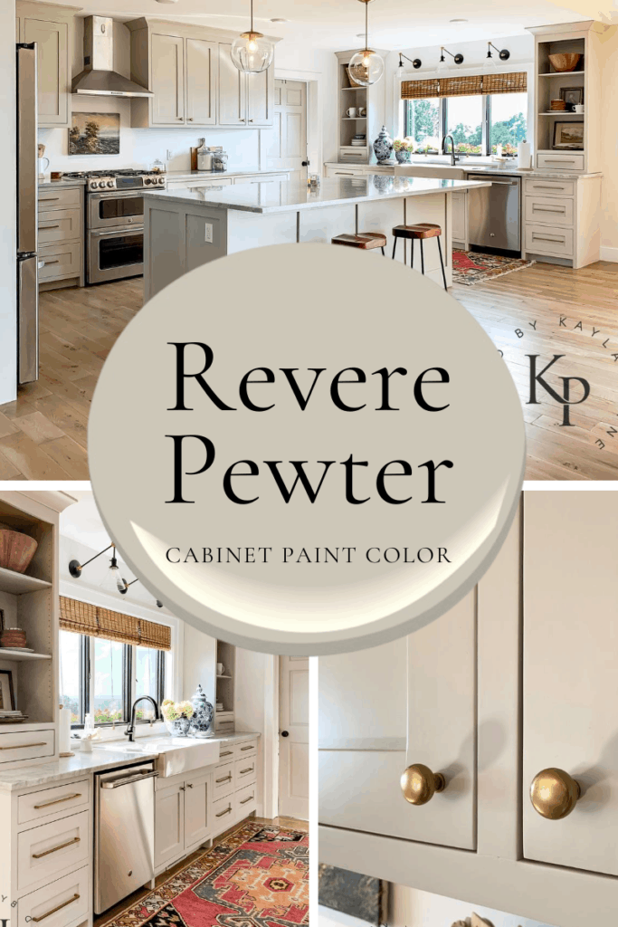 Benjamin Moore Revere Pewter on kitchen cabinets