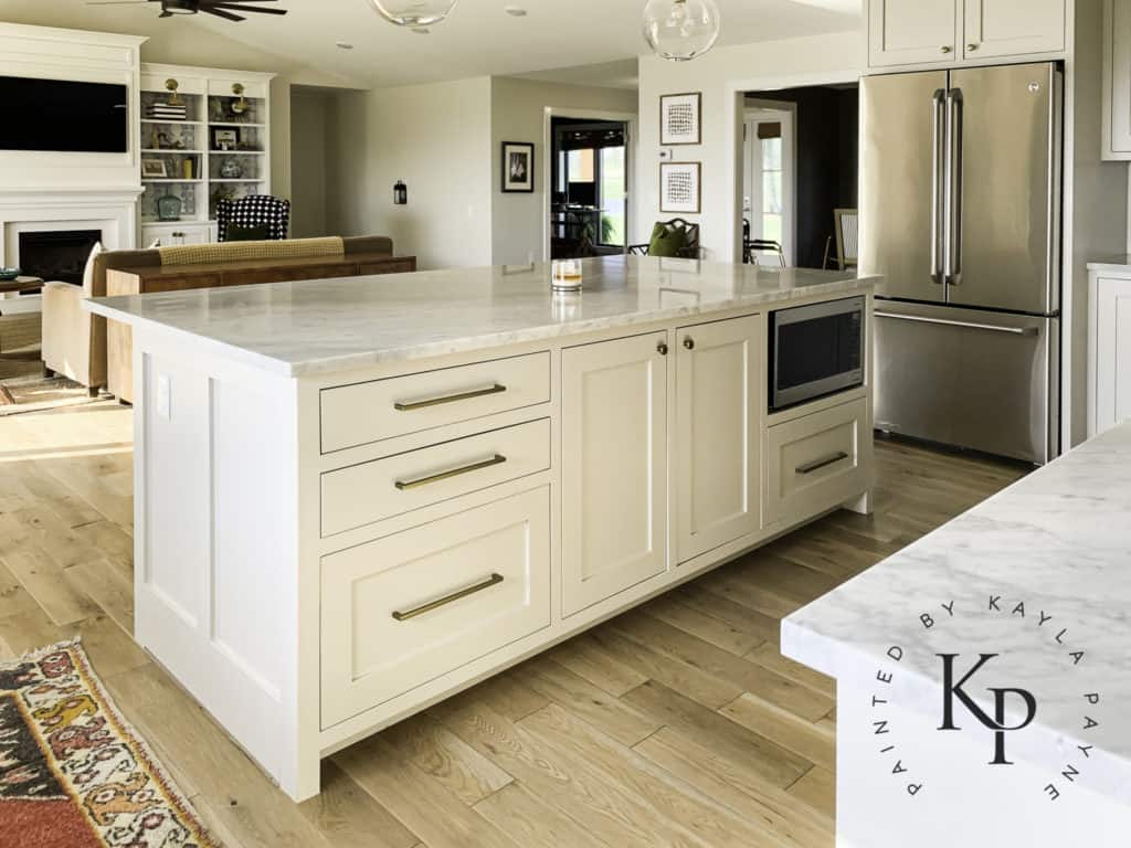 Kitchen island painted in Revere Pewter