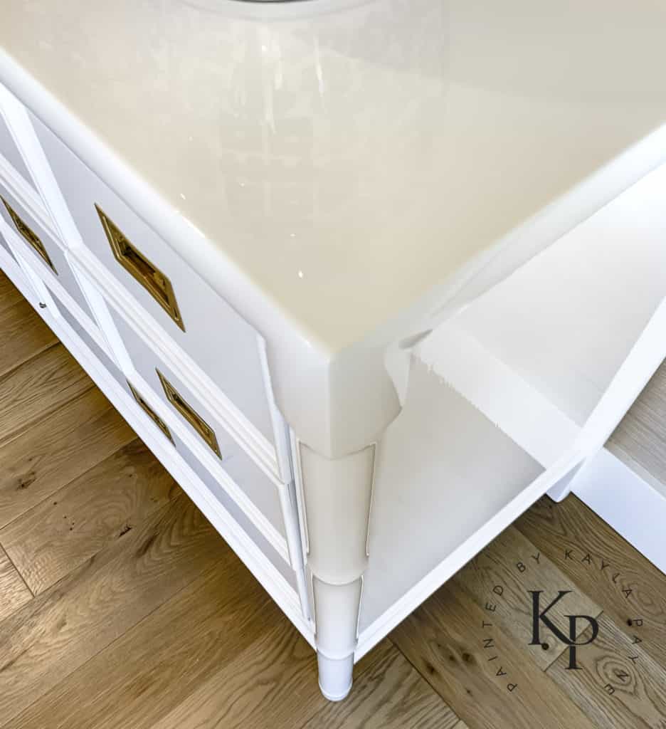 high gloss painted furniture, glossy white dresser, how to paint high gloss furniture