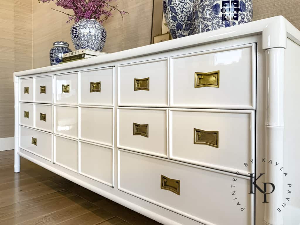 high gloss white painted dresser