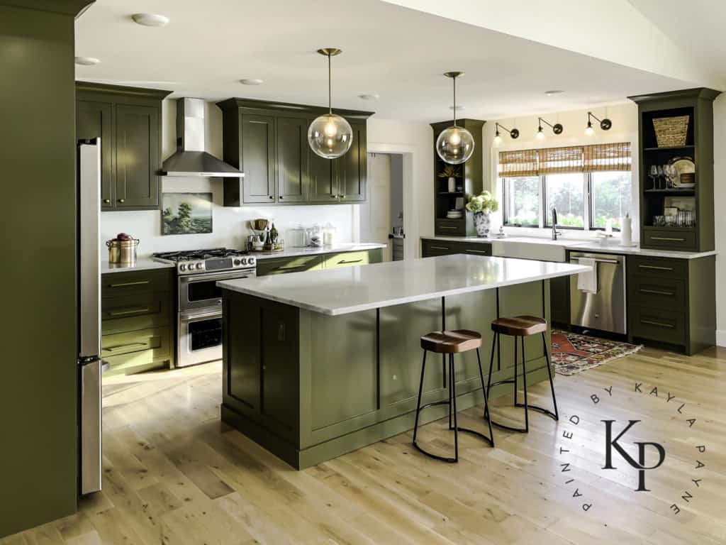 cream kitchen olive green wall