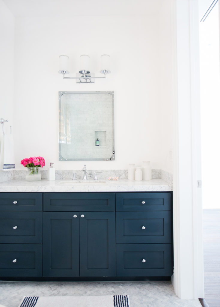 repainted bathroom cabinets in hale navy blue