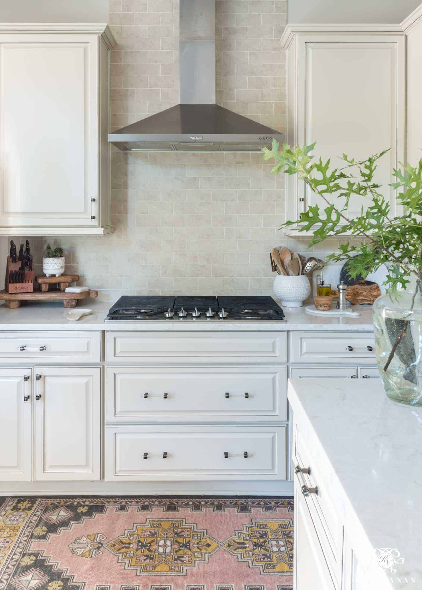Transitional Rugs Kitchen Cream-Transitional-Kitchen-with-Vintage-Turkish-Runner-Rug - Painted by ...