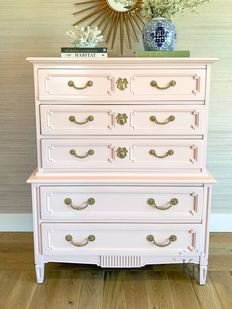 Vintage Thomasville chest of drawers painted in Sherwin Williams Blushing