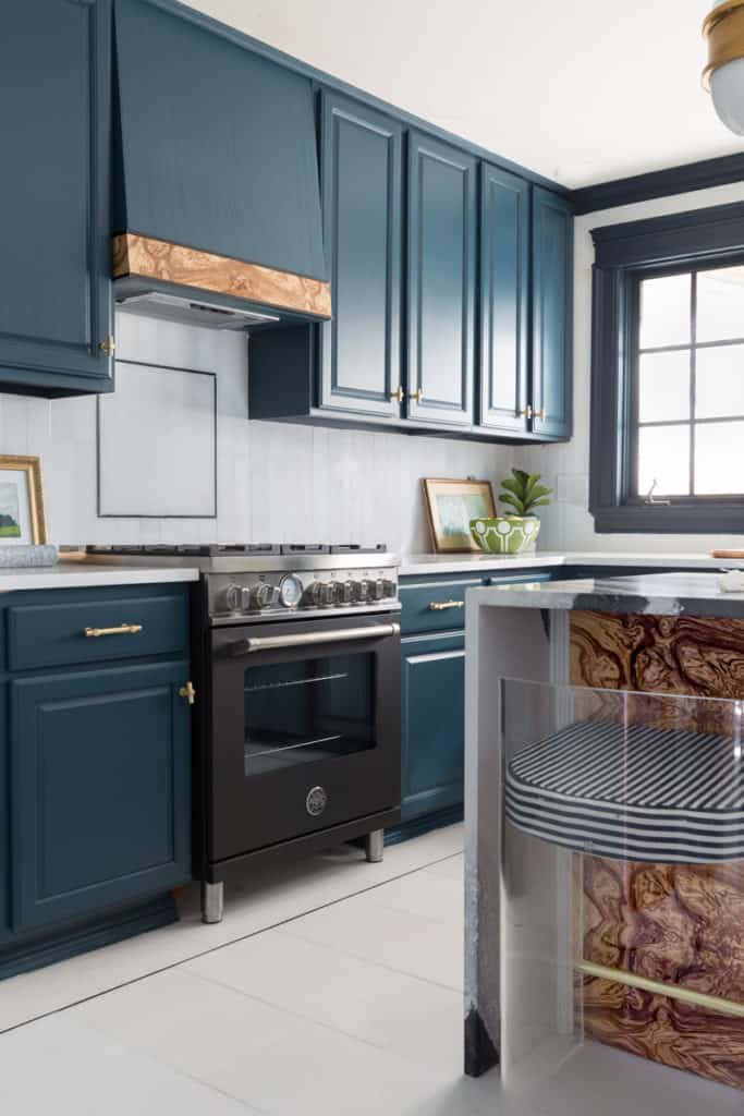 teal painted kitchen cabinets