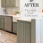 Before and After painted cabinets in Sherwin Williams Evergreen Fog