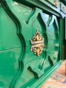 high gloss chinoiserie dresser in bright green
