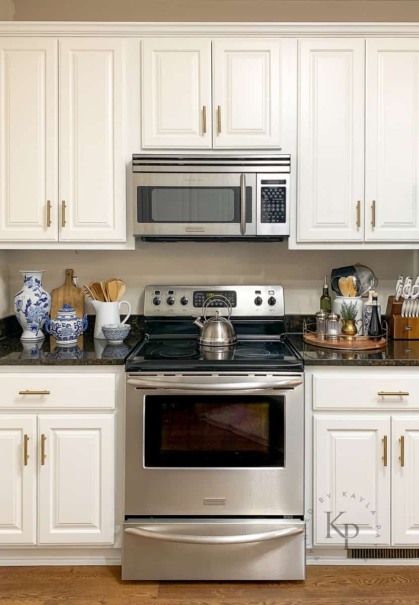 Honey Oak kitchen cabinets painted white