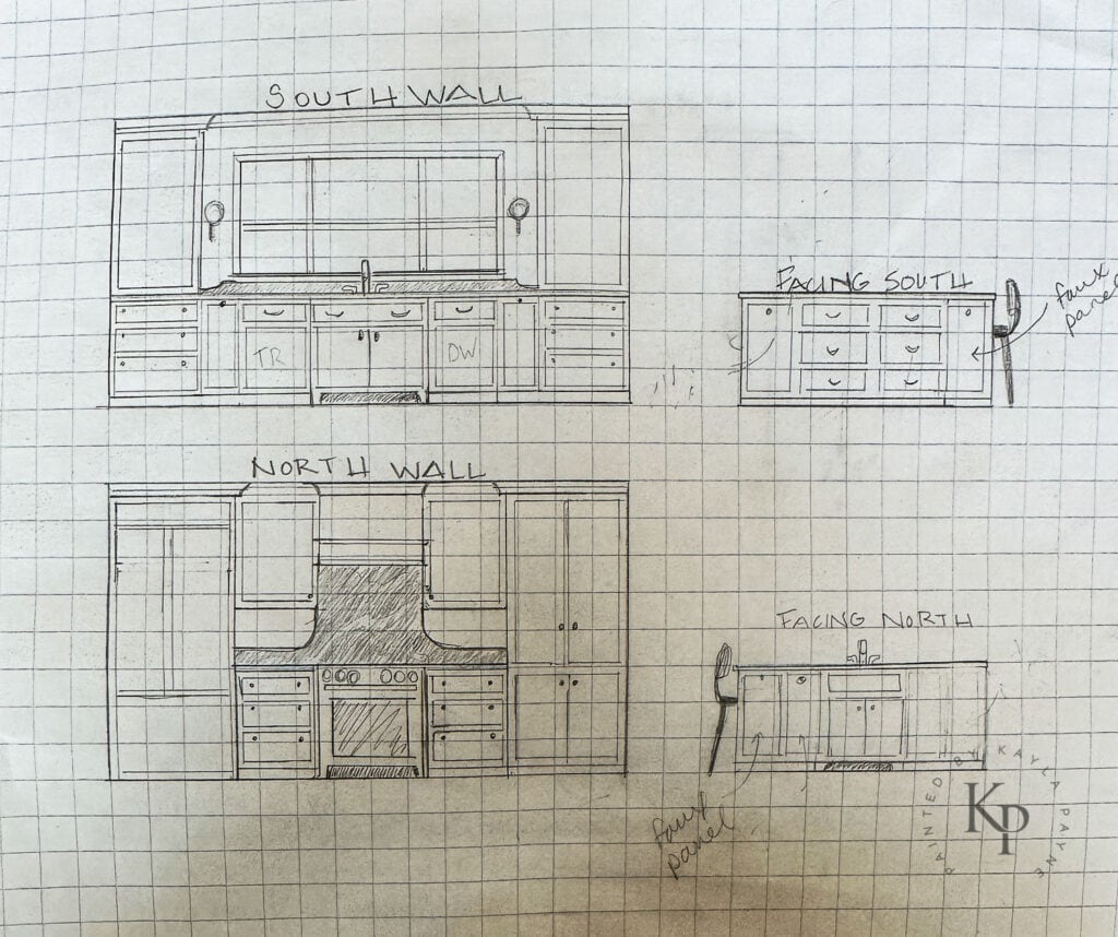 hand drawn kitchen cabinet elevations