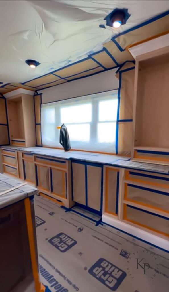 masking cabinets to spray paint on site